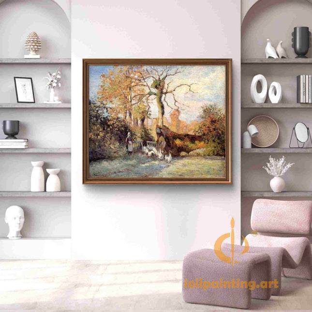 "Camille Pissarro's 'Autumn Stroll with Geese' - Hand-Painted Oil Painting Reproduction"