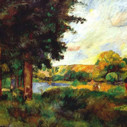 "Pierre-Auguste Renoir's 'Lakeside Tranquility' Oil Painting Reproduction - Serene Landscape with Towering Trees"