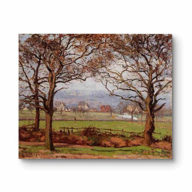 "Camille Pissarro's 'Autumn Trees Framing Countryside Vista' - Hand-Painted Impressionist Oil Painting Reproduction"