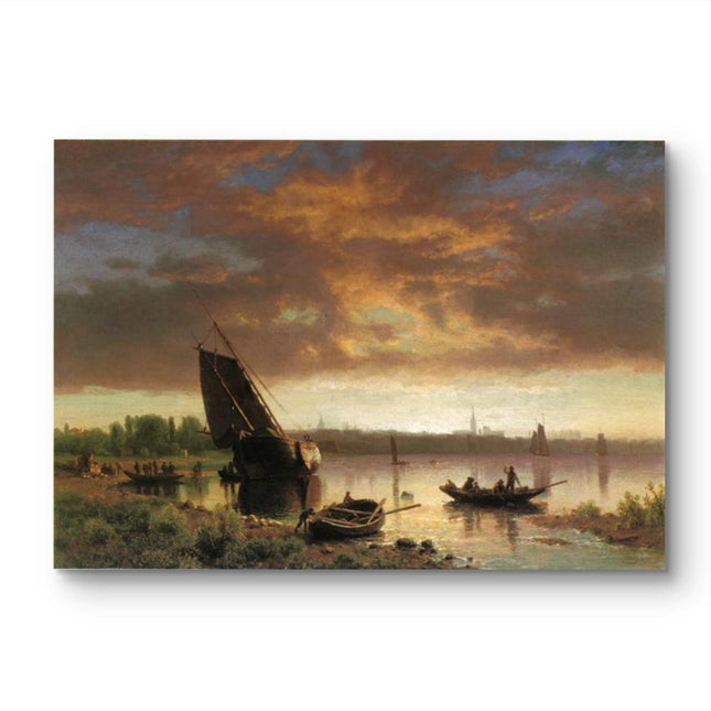 "Albert BIerstadt's 'Twilight Harbor Serenity' - Hand-Painted Romantic Era Oil Painting Reproduction"