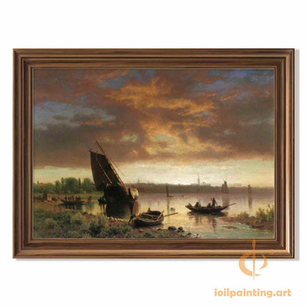 "William Turner's 'Twilight Harbor Serenity' - Hand-Painted Romantic Era Oil Painting Reproduction"