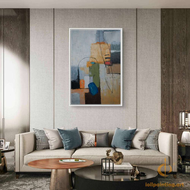 "Modern Abstract Oil Painting - Bold Geometric Shapes in Vivid Colors | Handmade Contemporary Wall Art"