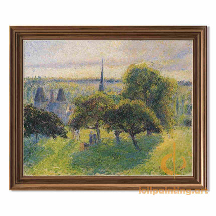 "Camille Pissarro's 'Village Spire Through the Trees' - Hand-Painted Impressionist Oil Painting Reproduction"