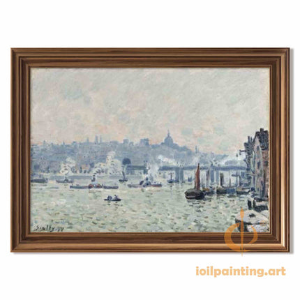 "Alfred Sisley's 'Tranquil River with Boats' - Hand-Painted Impressionist Oil Painting Reproduction"