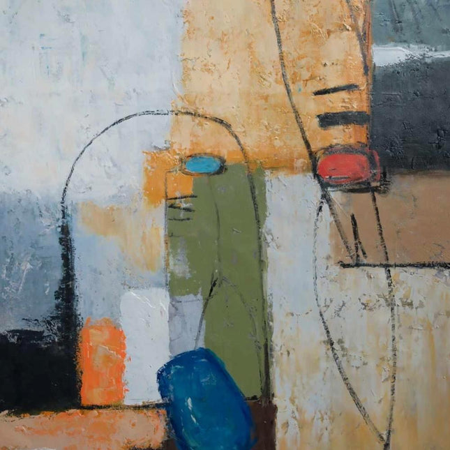 "Modern Abstract Oil Painting - Bold Geometric Shapes in Vivid Colors | Handmade Contemporary Wall Art"