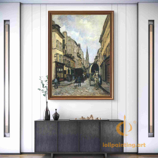 "Alfred Sisley's 'Quaint European Street' - Hand-Painted Oil Painting Reproduction"