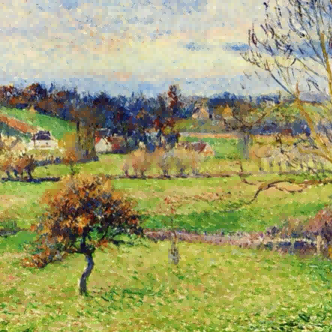 "Camille Pissarro's 'Pastoral Harmony' - Hand-Painted Impressionist Oil Painting Reproduction"