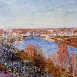 "Claude Monet's 'Spring Blossoms by the River' - Hand-Painted Impressionist Oil Painting Reproduction"