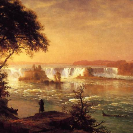 "Albert Bierstadt's 'Waterfall Contemplation' - Hand-Painted Landscape Oil Painting Reproduction"