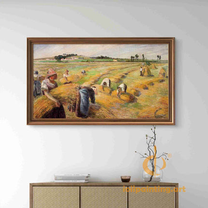 "Camille Pissarro's 'Harvesting Women in Sunlit Fields' - Hand-Painted Oil Painting Reproduction"