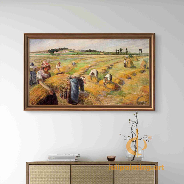 "Camille Pissarro's 'Harvesting Women in Sunlit Fields' - Hand-Painted Oil Painting Reproduction"