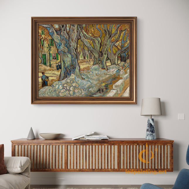 "Vincent van Gogh's 'Twisted Trees with Laborers' - Premium Hand-Painted Oil Reproduction on Canvas"