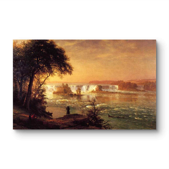 "Albert Bierstadt's 'Waterfall Contemplation' - Hand-Painted Landscape Oil Painting Reproduction"