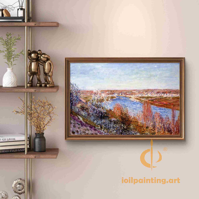 "Claude Monet's 'Spring Blossoms by the River' - Hand-Painted Impressionist Oil Painting Reproduction"