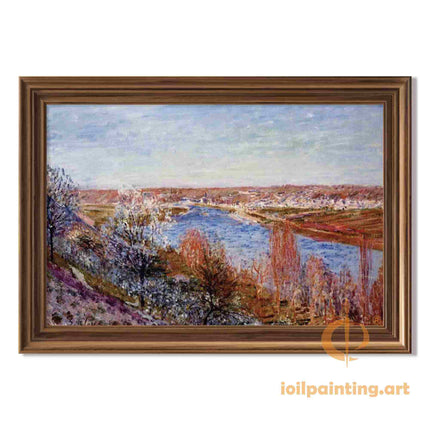 "Claude Monet's 'Spring Blossoms by the River' - Hand-Painted Impressionist Oil Painting Reproduction"