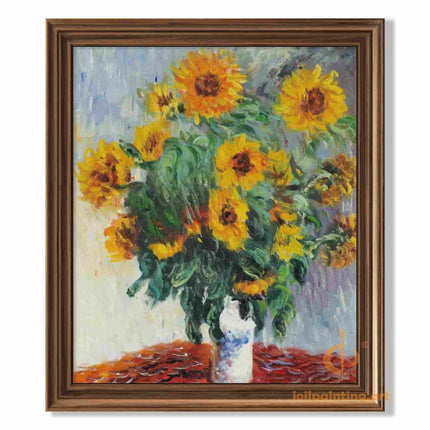 "Claude Monet Inspired 'Sunflowers in Vase' - Premium Hand-Painted Oil Reproduction on Canvas"