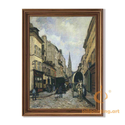 "Alfred Sisley's 'Quaint European Street' - Hand-Painted Oil Painting Reproduction"