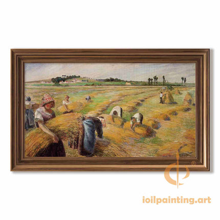 "Camille Pissarro's 'Harvesting Women in Sunlit Fields' - Hand-Painted Oil Painting Reproduction"