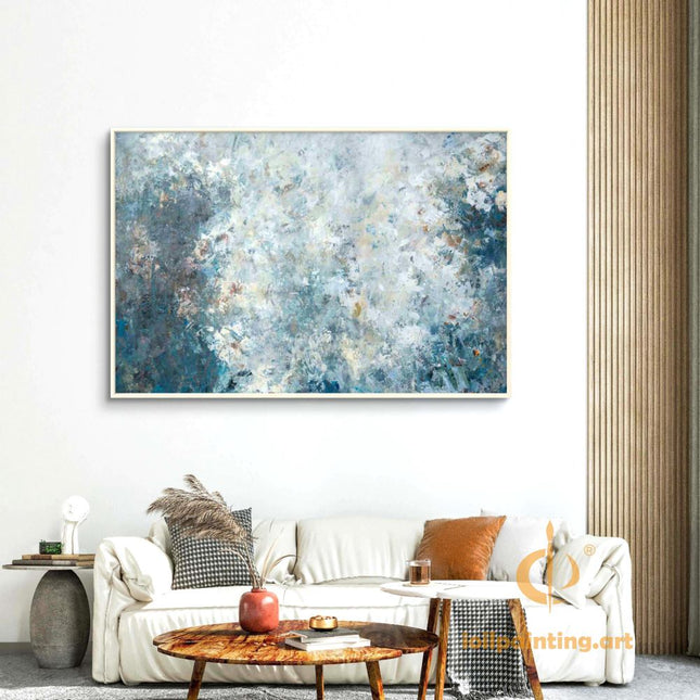 "Serene Abstract Oil Painting - Soft Blue & Gray Textured Canvas Art | Handmade Modern Wall Decor"