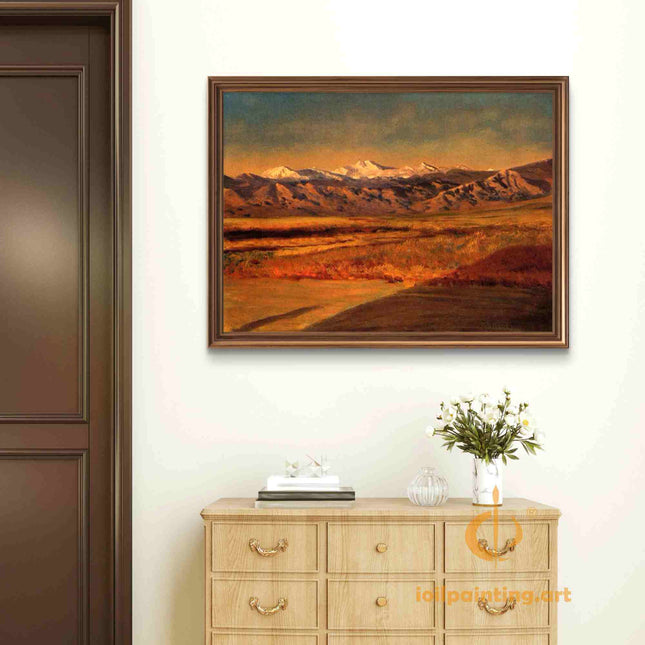 "Albert Bierstadt's 'Alpine Splendor' - Hand-Painted Mountain Landscape Oil Painting Reproduction"