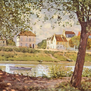 "Alfred Sisley's 'Tranquil Riverside Village' - Hand-Painted Impressionist Oil Painting Reproduction"