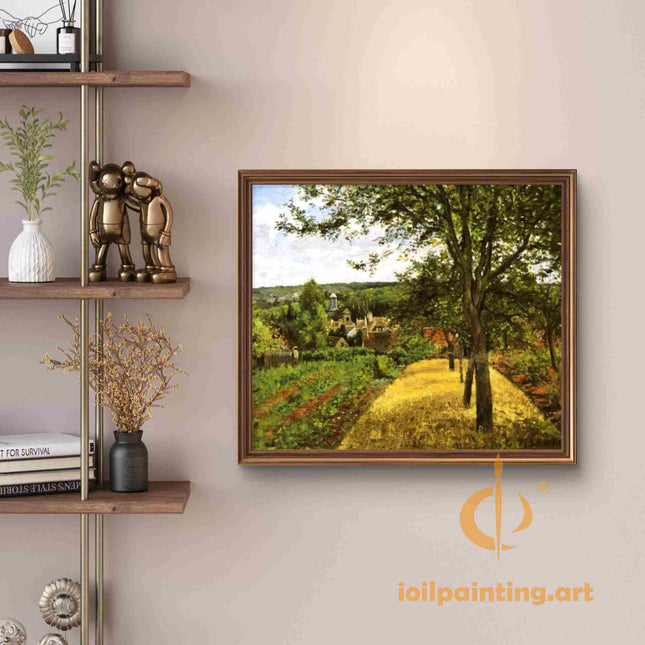 "Camille Pissarro's 'Country Lane in Spring' - Hand-Painted Impressionist Oil Painting Reproduction"