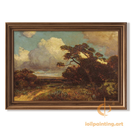 "Golden Hour Landscape with Majestic Oak - Premium Hand-Painted Oil Reproduction on Canvas"