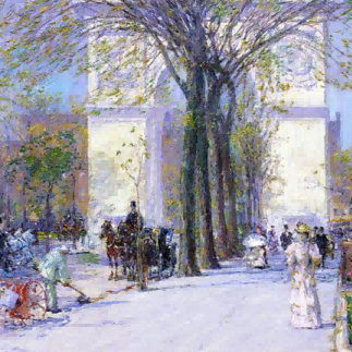 "Childe Hassam's 'Elegant City Promenade' - Hand-Painted Classical Street Scene Oil Painting Reproduction"