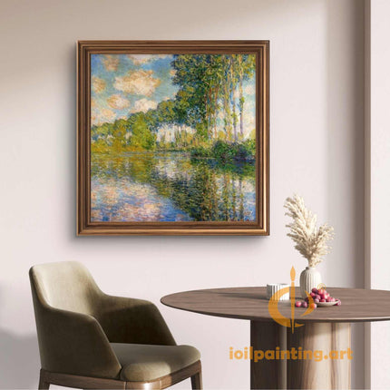 "Claude Monet's 'Poplars by the Epte' - Premium Hand-Painted Oil Reproduction on Canvas"