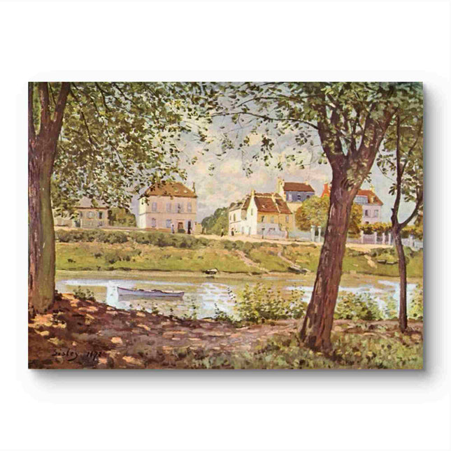 "Alfred Sisley's 'Tranquil Riverside Village' - Hand-Painted Impressionist Oil Painting Reproduction"