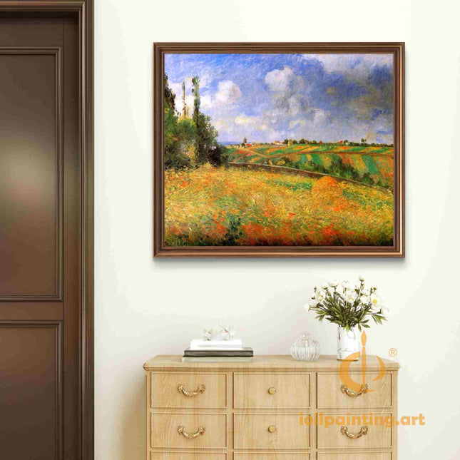 "Camille Pissarro's 'Golden Harvest Fields' - Hand-Painted Impressionist Oil Painting Reproduction"