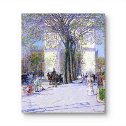 "Childe Hassam's 'Elegant City Promenade' - Hand-Painted Classical Street Scene Oil Painting Reproduction"
