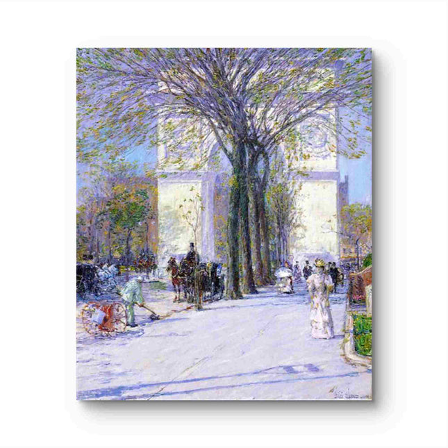 "Childe Hassam's 'Elegant City Promenade' - Hand-Painted Classical Street Scene Oil Painting Reproduction"
