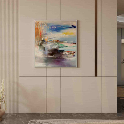 "Oceanic Energy Abstract Oil Painting - Bold Blue & Warm Tones - Handmade Contemporary Wall Art for Modern Living Spaces"