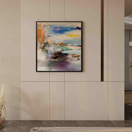 "Oceanic Energy Abstract Oil Painting - Bold Blue & Warm Tones - Handmade Contemporary Wall Art for Modern Living Spaces"