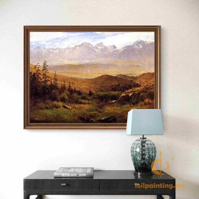 "Albert Bierstadt's 'Mountain Majesty' - Hand-Painted Landscape Oil Painting Reproduction"