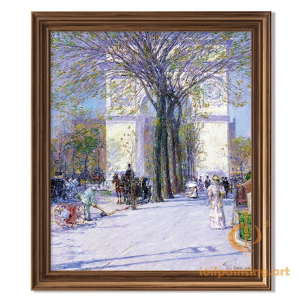 "Childe Hassam's 'Elegant City Promenade' - Hand-Painted Classical Street Scene Oil Painting Reproduction"