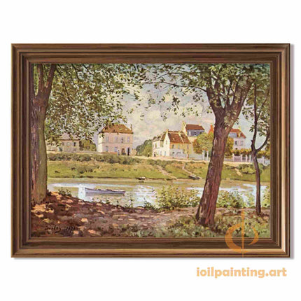 "Alfred Sisley's 'Tranquil Riverside Village' - Hand-Painted Impressionist Oil Painting Reproduction"