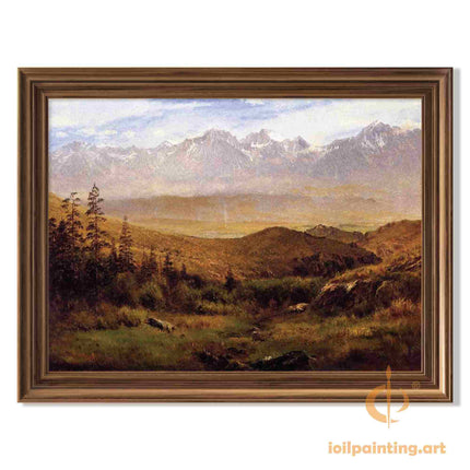 "Albert Bierstadt's 'Mountain Majesty' - Hand-Painted Landscape Oil Painting Reproduction"