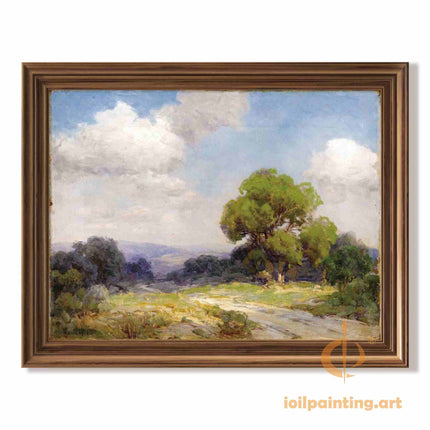 "Julian Onderdonk's 'Countryside Serenity: Lush Tree & Winding Path' Oil Painting Reproduction on Canvas"