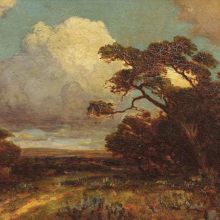 "Golden Hour Landscape with Majestic Oak - Premium Hand-Painted Oil Reproduction on Canvas"
