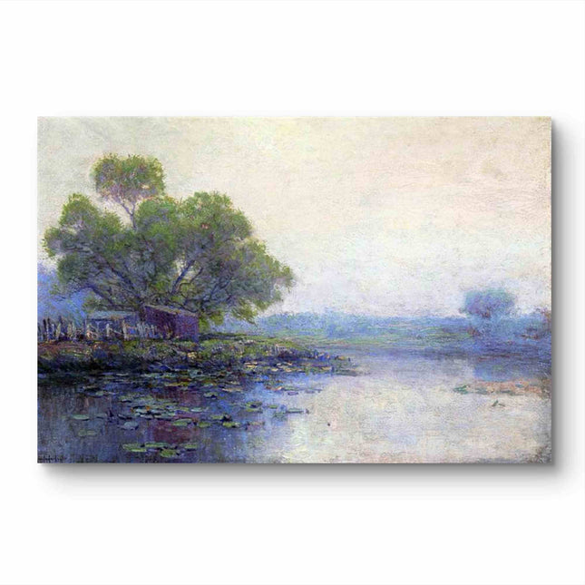"Julian Onderdonk's 'Water Lilies & Lakeside Cottage' - Premium Hand-Painted Oil Reproduction on Canvas"