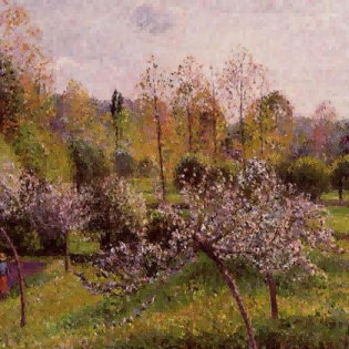 "Camille Pissarro's 'Blossoming Trees in Spring' - Hand-Painted Impressionist Oil Painting Reproduction"