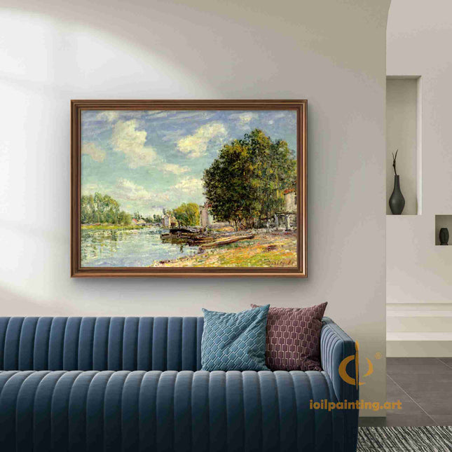 "Alfred Sisley's 'Riverside Serenity' - Hand-Painted Impressionist Oil Painting Reproduction"
