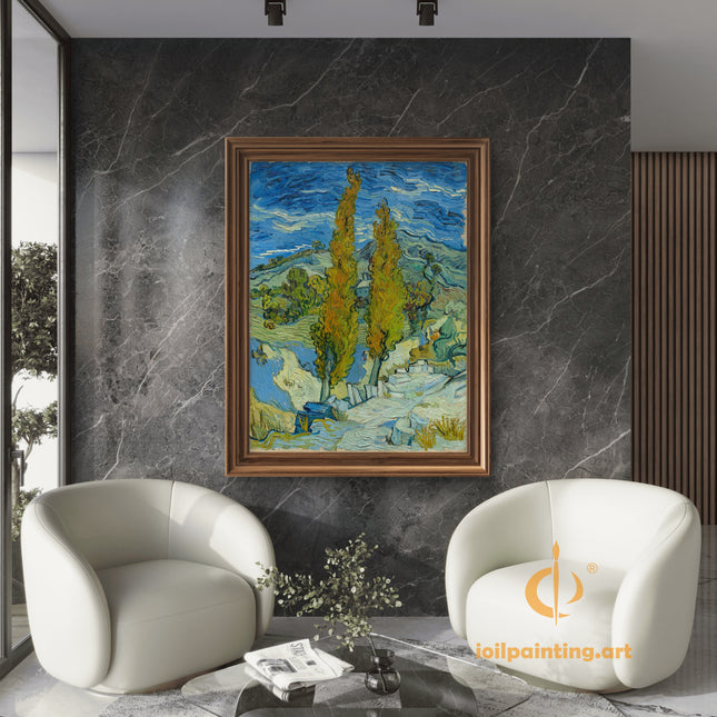 "Vincent van Gogh's 'Cypress Trees in Golden Field' - Premium Hand-Painted Oil Reproduction on Canvas"