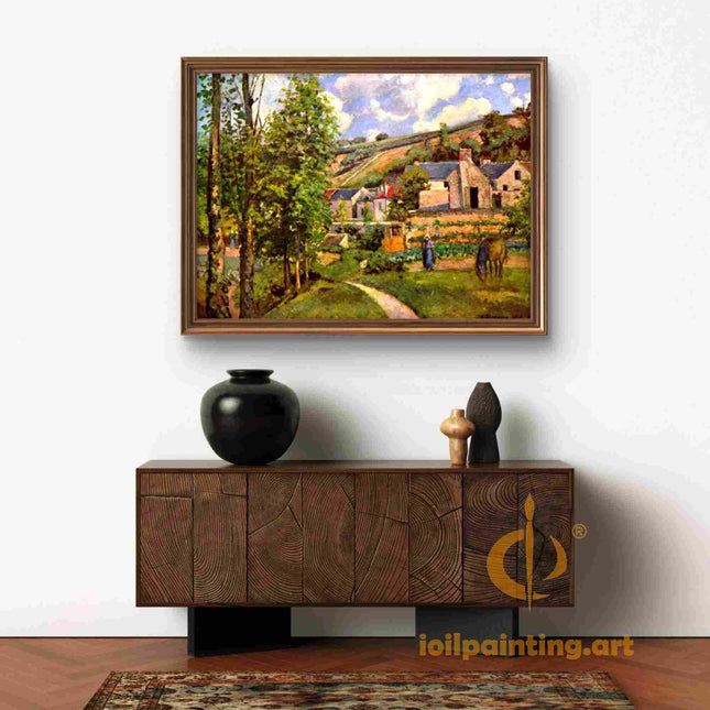 "Camille Pissarro's 'Tranquil Rural Landscape with Figure' - Hand-Painted Oil Painting Reproduction"
