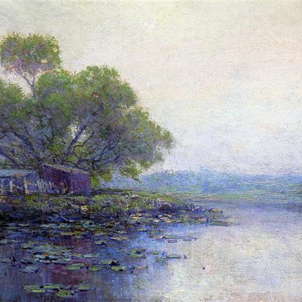 "Julian Onderdonk's 'Water Lilies & Lakeside Cottage' - Premium Hand-Painted Oil Reproduction on Canvas"