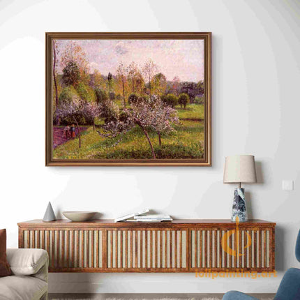 "Camille Pissarro's 'Blossoming Trees in Spring' - Hand-Painted Impressionist Oil Painting Reproduction"