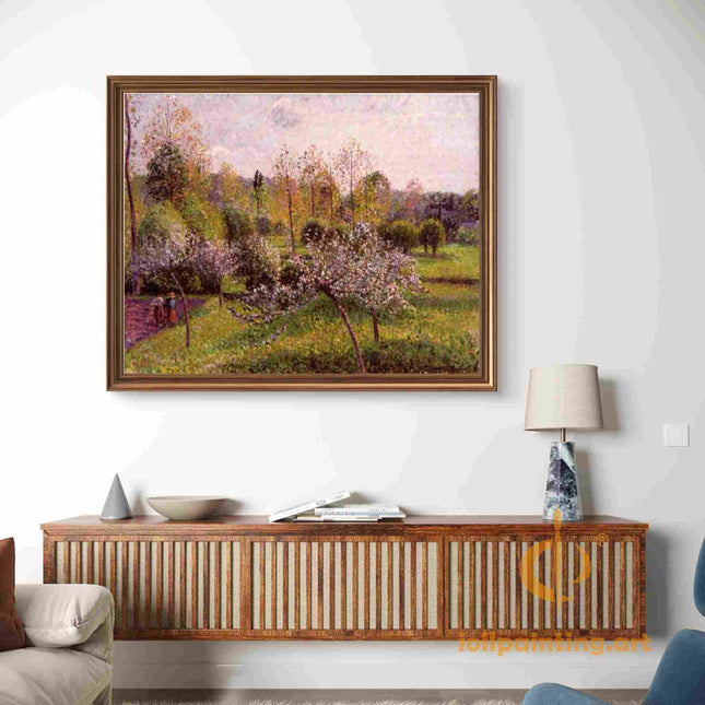 "Camille Pissarro's 'Blossoming Trees in Spring' - Hand-Painted Impressionist Oil Painting Reproduction"