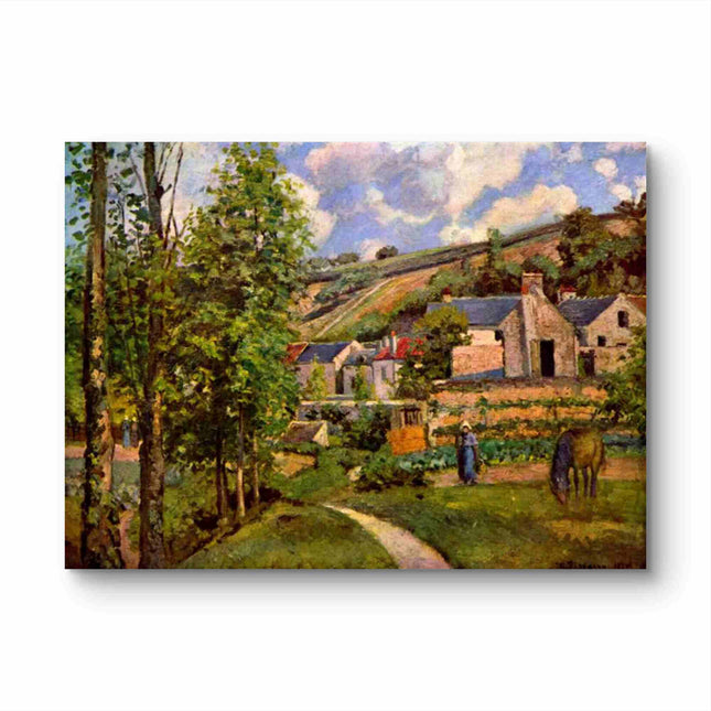 "Camille Pissarro's 'Tranquil Rural Landscape with Figure' - Hand-Painted Oil Painting Reproduction"